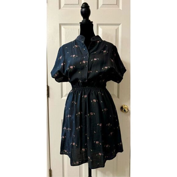 Stockholm Atelier X Other Stories Floral Print Dark Blue Wide Short Sleeve Dress - Picture 4 of 11